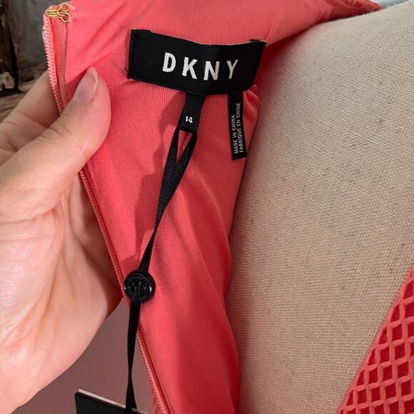DKNY Womens A Line Sleeveless Waffle Mini Dress Pleated Coral Size 14 NWT - Picture 10 of 13